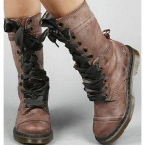 Dr Martens Triumph 1914 Brown Combat Floral Tall Boots Women's Size US 9-EU 41